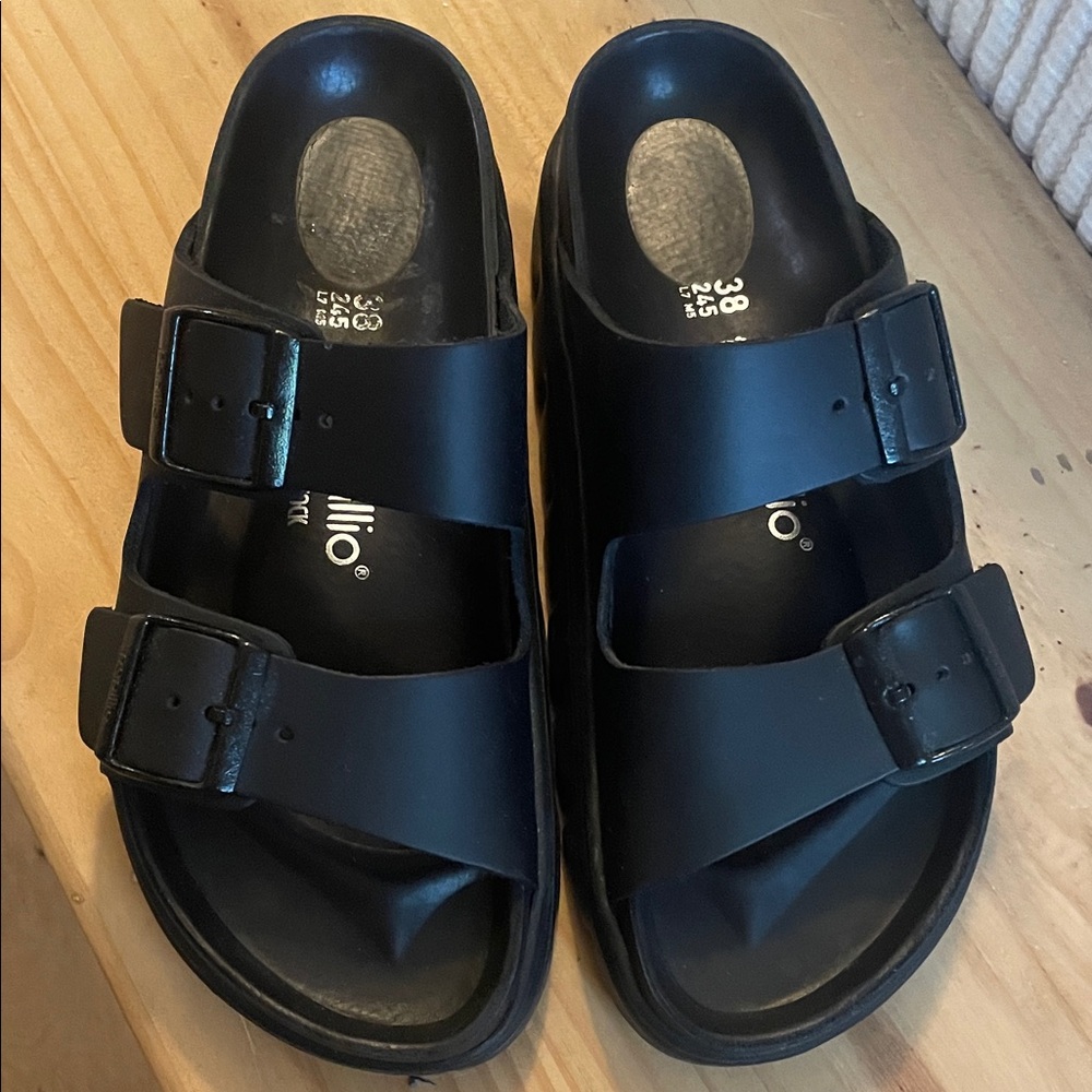 Papillio Black Double Strap Sandals